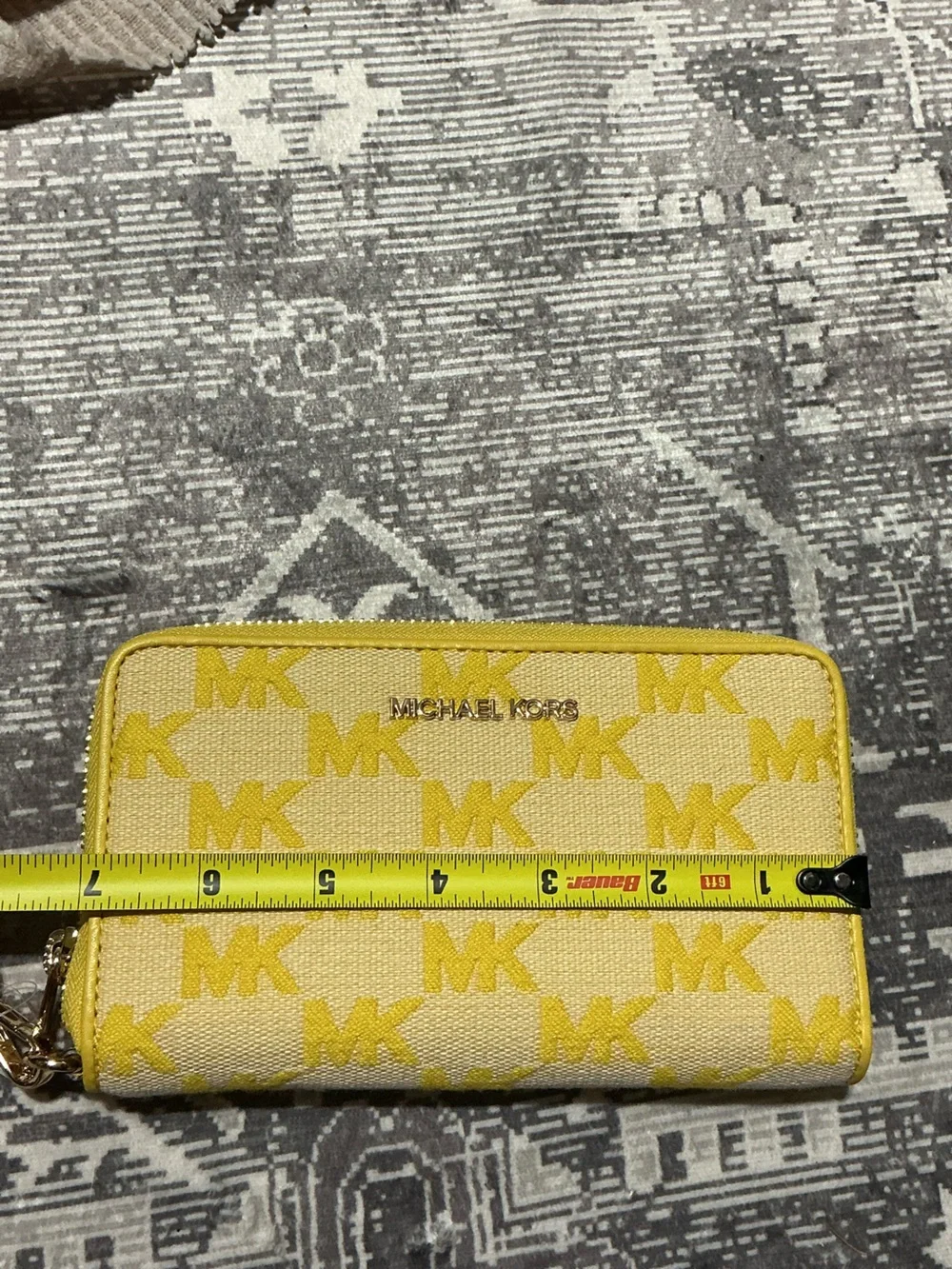Michael Kors Yellow MK Monogram Zip-Around Wristlet Wallet